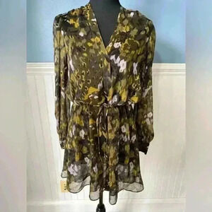 NWT ZARA CAMOUFLAGE GREEN PRINT LONG SLEEVE DRESS